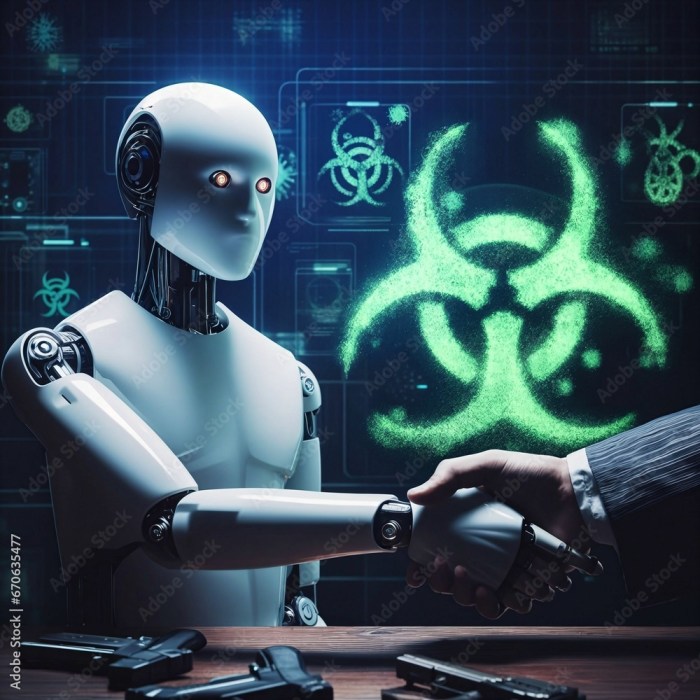 AI generated Scientist in lab medicine research holding vials with ... Ai virus lab biohazard study