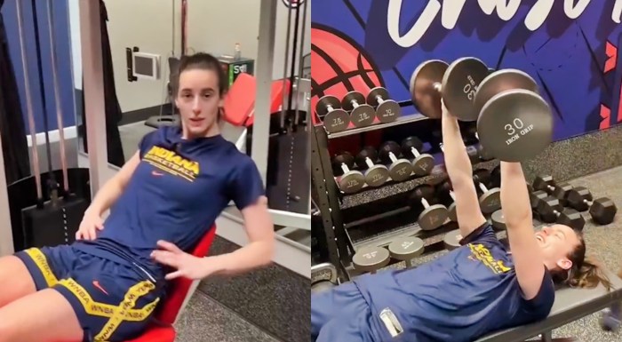 VIDEO: Caitlin Clark Got Embarrassed In The Weight Room After Joining ... Caitlin clark quad sit tuesday when fever face dream