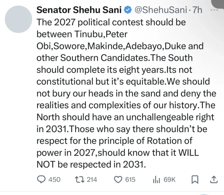 Why 2027 election should be between Tinubu, Obi without Atiku ? Senator Shehu Sani